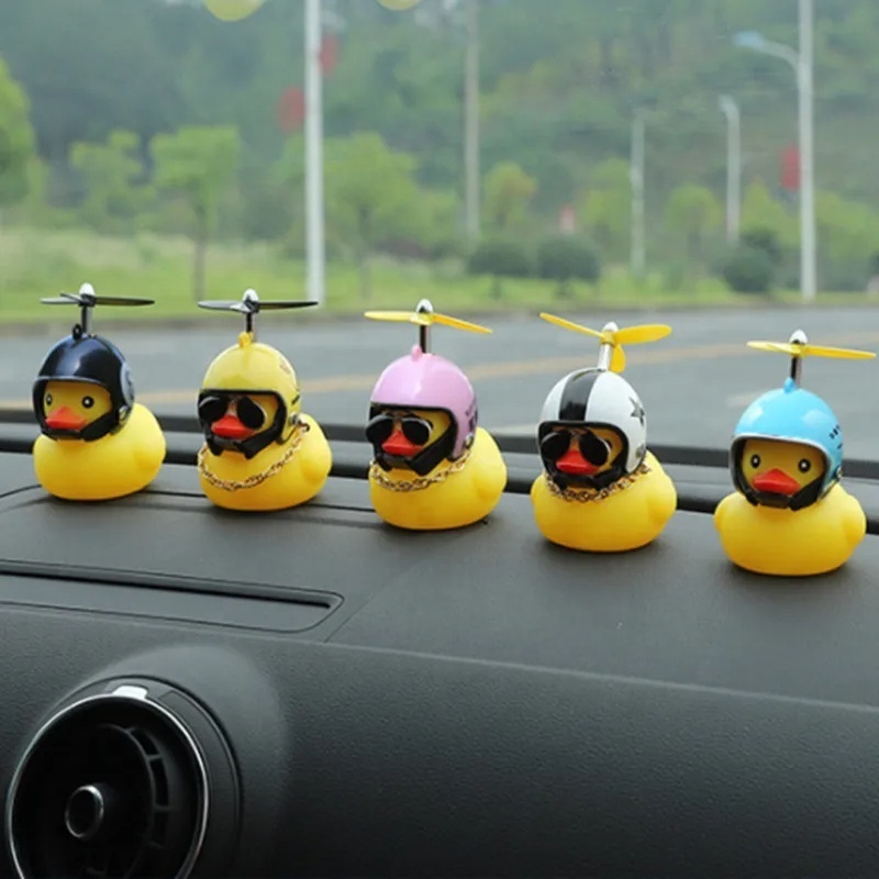 Car Duck Car Rubber Dashboard Decorations Ornament Yellow Duck with Mini Swim Ring Sun Cowboy Hat Necklace for Auto Office