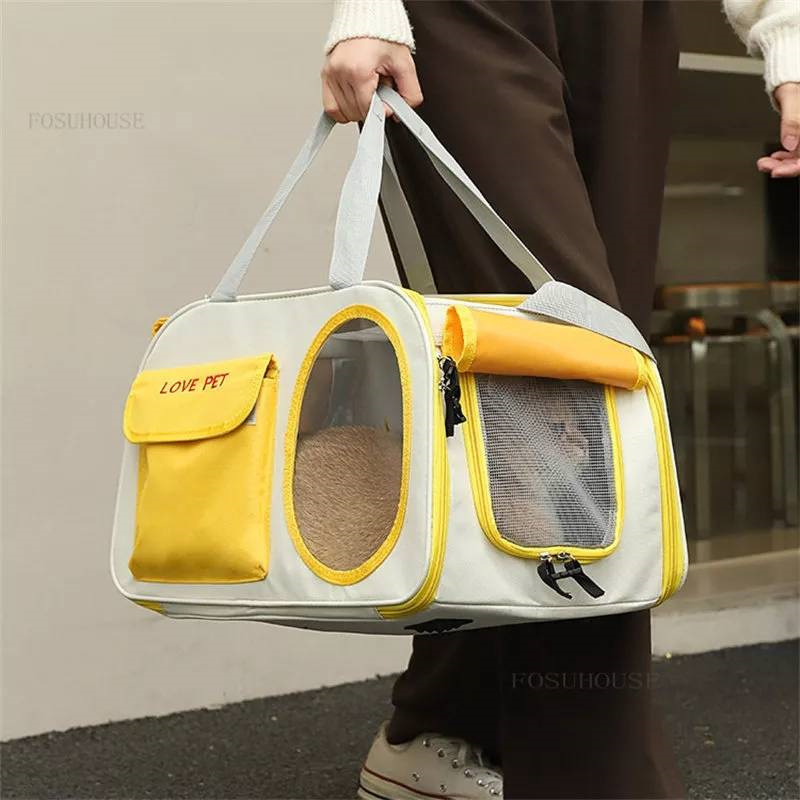 Pet Carriers Portable Breathable Fold able Bag Cat Dog Carrier Bags Outgoing Travel Pets Handbag with Locking Safety