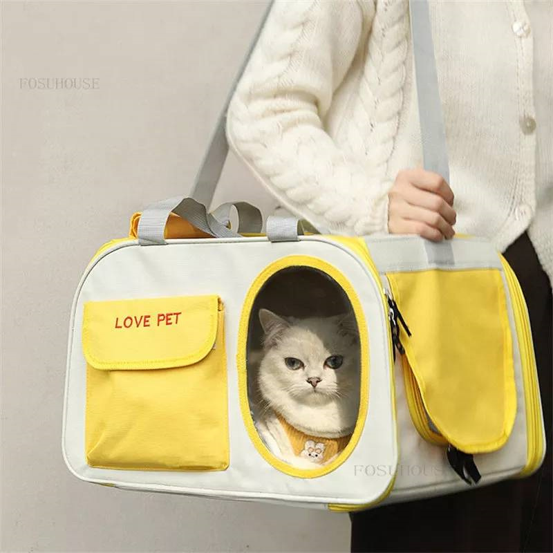 Pet Carriers Portable Breathable Fold able Bag Cat Dog Carrier Bags Outgoing Travel Pets Handbag with Locking Safety