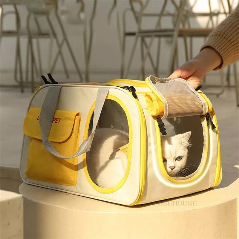 Pet Carriers Portable Breathable Fold able Bag Cat Dog Carrier Bags Outgoing Travel Pets Handbag with Locking Safety