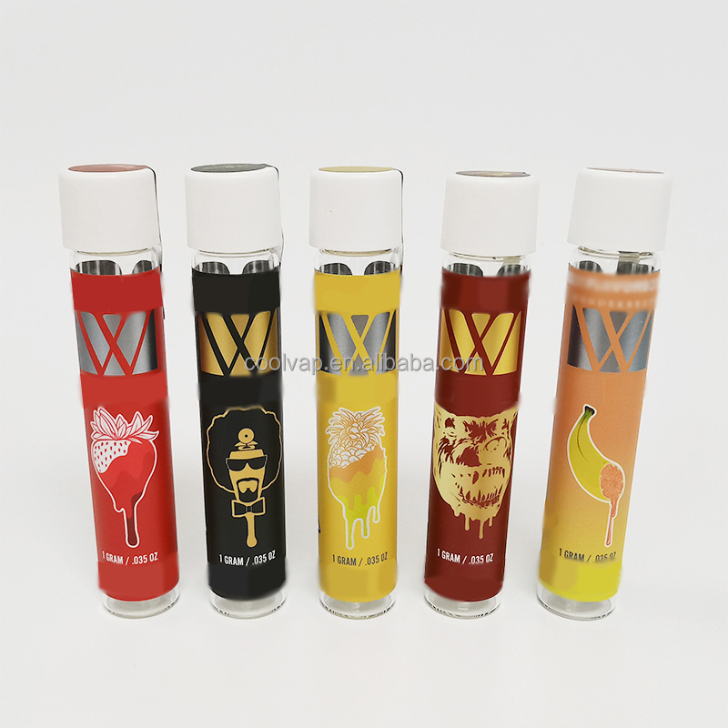 Customized Wonderbrett 1g glass pre roll tube With Stickers Labels pre-roll packaging children resistant top