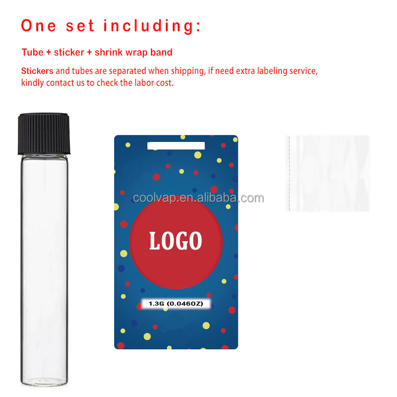 Customized Wonderbrett 1g glass pre roll tube With Stickers Labels pre-roll packaging children resistant top