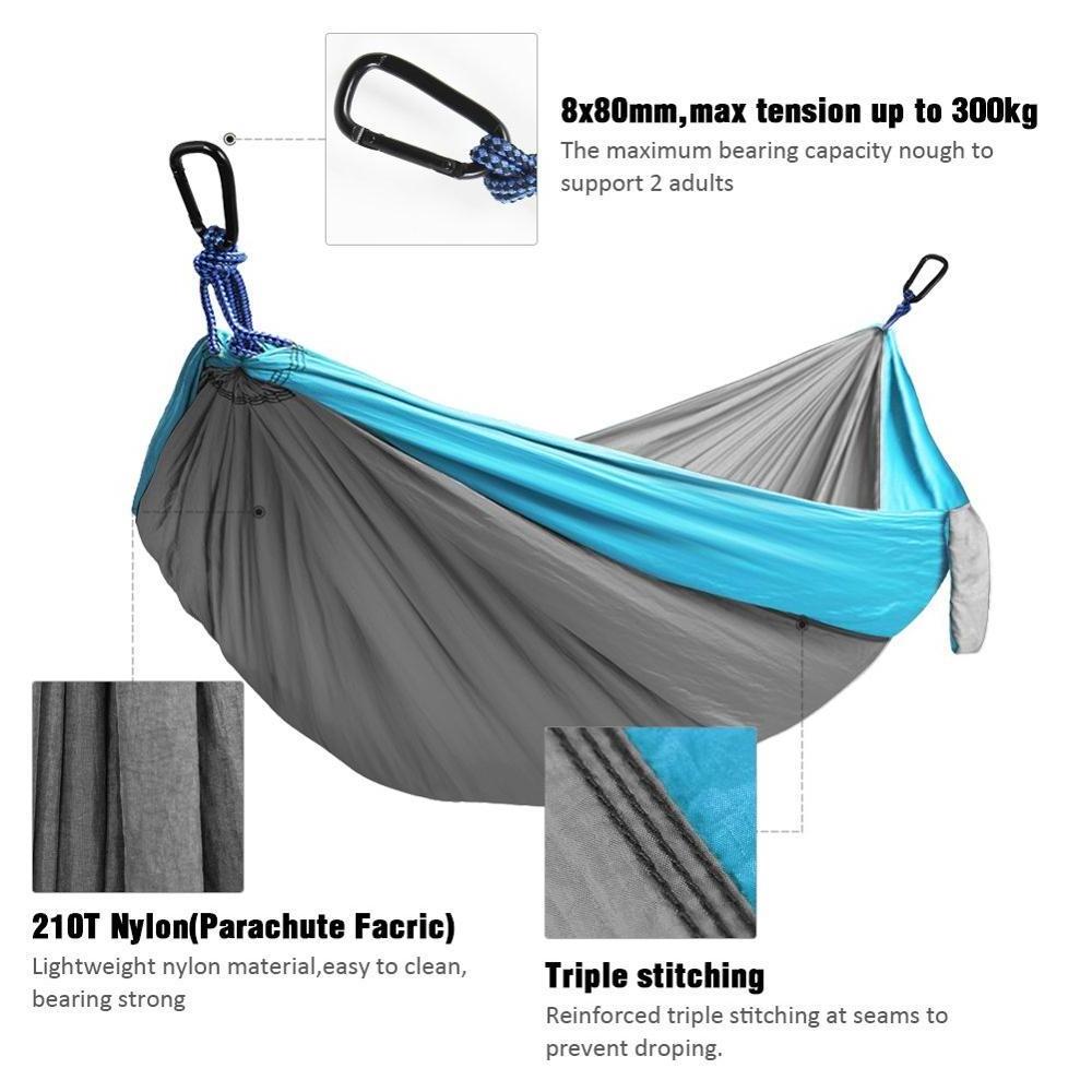 Portable Indoor Outdoor Camping Hammock / Hammock with 2 Hanging Straps / Lightweight Nylon Parachute Hammocks for Backpacking