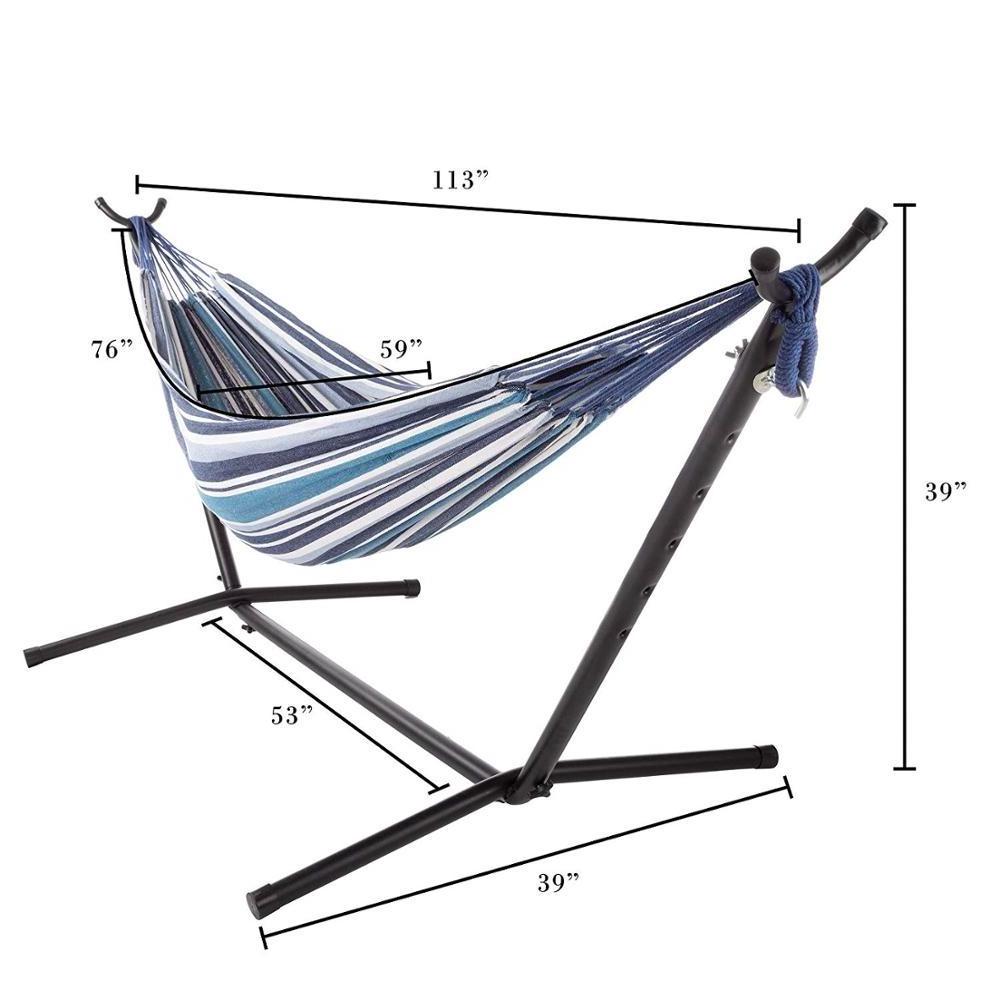 Double Brazilian Hammock with Stand Woven Cotton, 2-Person Outdoor Swing with Frame for Camping