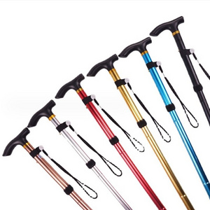 Wholesale Outdoor folding trekking pole / five telescopic old man Walking Stick / crutches travel mountain climbing cane