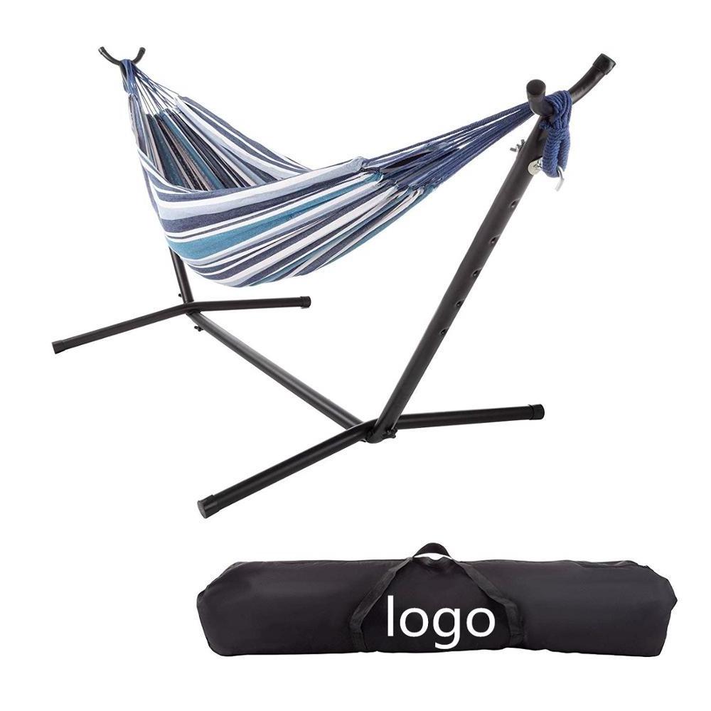 Double Brazilian Hammock with Stand Woven Cotton, 2-Person Outdoor Swing with Frame for Camping