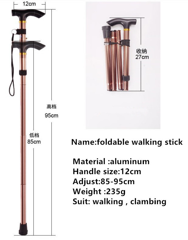 Wholesale Outdoor folding trekking pole / five telescopic old man Walking Stick / crutches travel mountain climbing cane