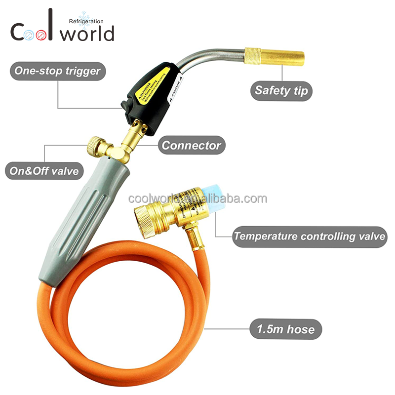 WT-9 Self-Ignition Propane Soldering Torch Mapp Gas hose Welding Torch with Brass Head