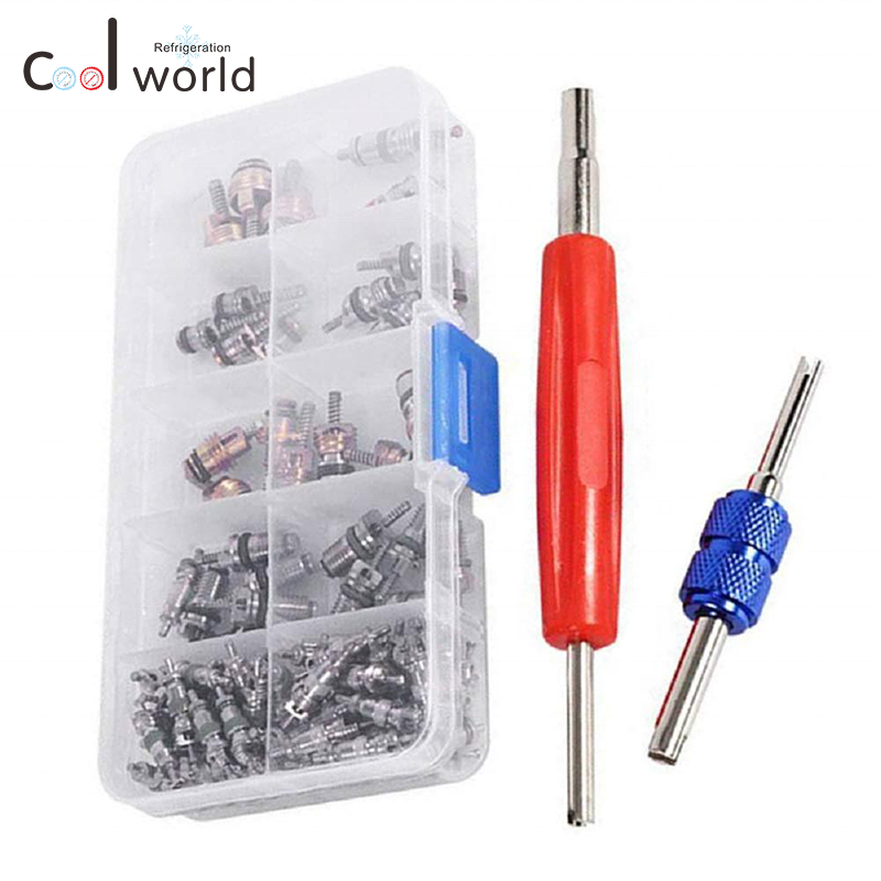 Car Air Conditioning Core Valves 102Pcs,R12 R134A Automotive A/C Valve Stem Cores Removal Tool