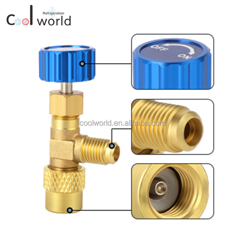 High quality 1/4'' -5/16'' R22 R410A Air Conditioning Fluorine Liquid Safety Valve for Refrigerant Charging Hose