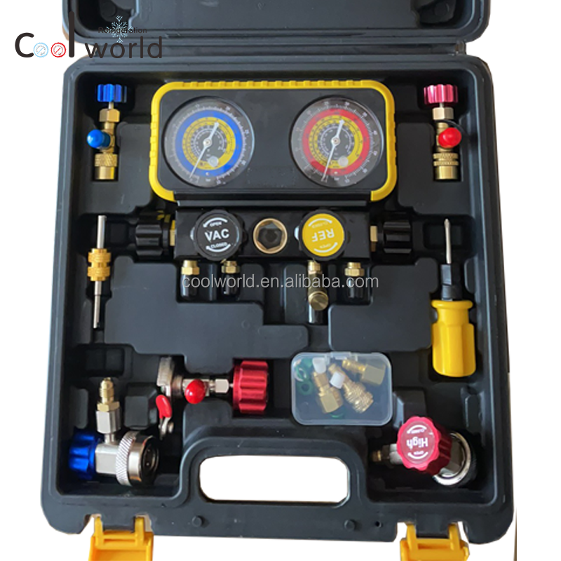 New design 4 way manifold gauge set R22 R32 R410A R134a Diagnostic Manifold Gauge with Hose Kit