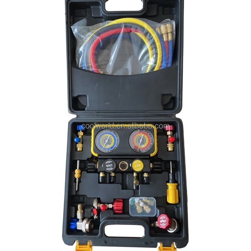 New design 4 way manifold gauge set R22 R32 R410A R134a Diagnostic Manifold Gauge with Hose Kit