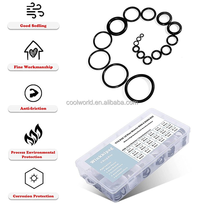 18 sizes seals 770 PCS Rubber NBR O Rings Assortment Kits for Car Repair Air or Gas Connections