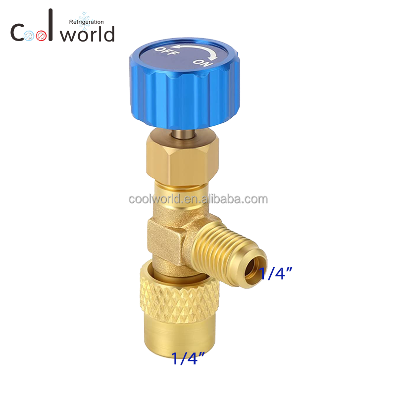 High quality 1/4'' -5/16'' R22 R410A Air Conditioning Fluorine Liquid Safety Valve for Refrigerant Charging Hose