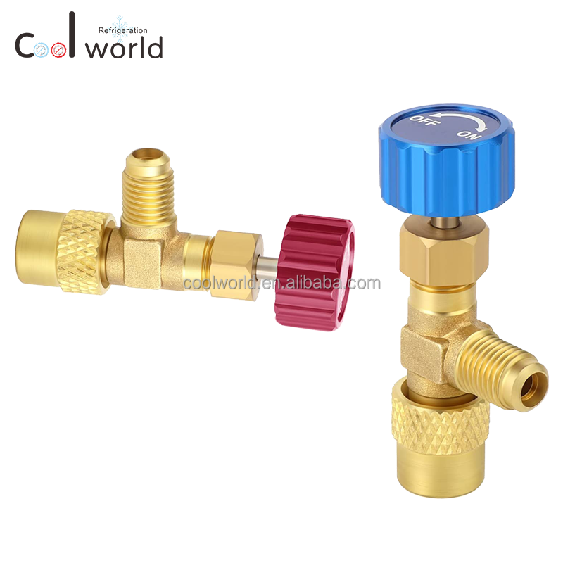 High quality 1/4'' -5/16'' R22 R410A Air Conditioning Fluorine Liquid Safety Valve for Refrigerant Charging Hose