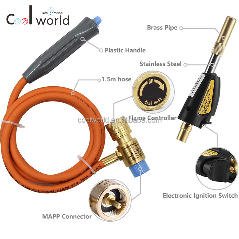 MAPP gas hand torch with 1.5m hose for soldering & brazing heat treating and light welding