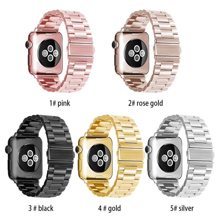 Three Beads Solid Wrist Bracelet Watch Band Stainless Steel Metal Bracelet Strap For Apple Watch series 7