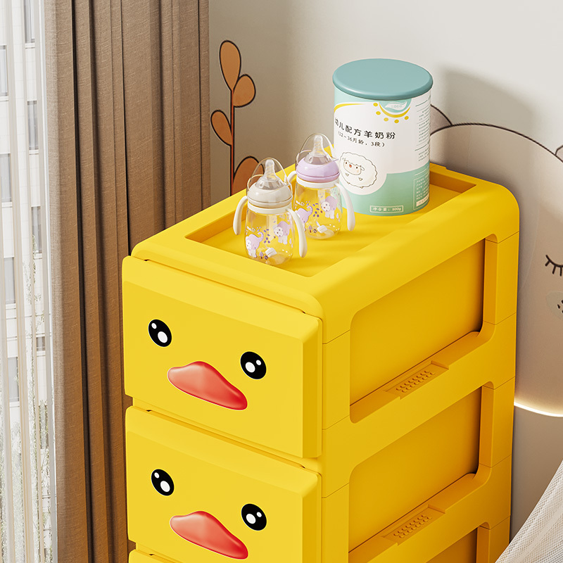 Wheels Cartoon Duck Home Baby Snacks Organizer Drawers Plastic Baby Toys Storage Rack