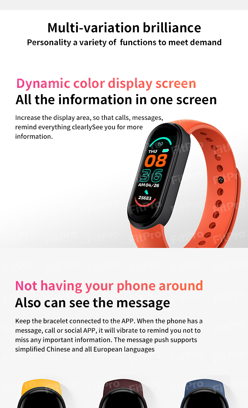 M6 Bracelet Custom Wrist Fitness Smart Band Bracelet Smart Watch 2023 M4/M5/M7/ M6 Smartwatch