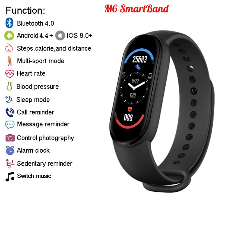 M6 Bracelet Custom Wrist Fitness Smart Band Bracelet Smart Watch 2023 M4/M5/M7/ M6 Smartwatch