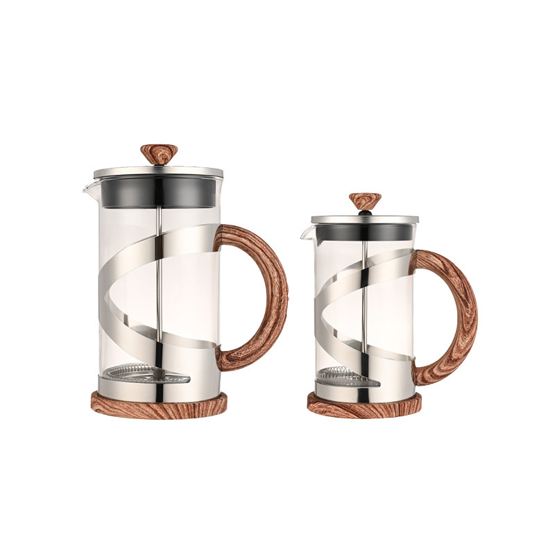 Wholesale modern wooden  handle Glass French Press borosilicate portable coffee FRENCH press and glass tea maker