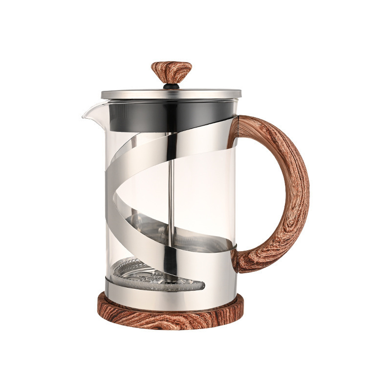 Wholesale modern wooden  handle Glass French Press borosilicate portable coffee FRENCH press and glass tea maker