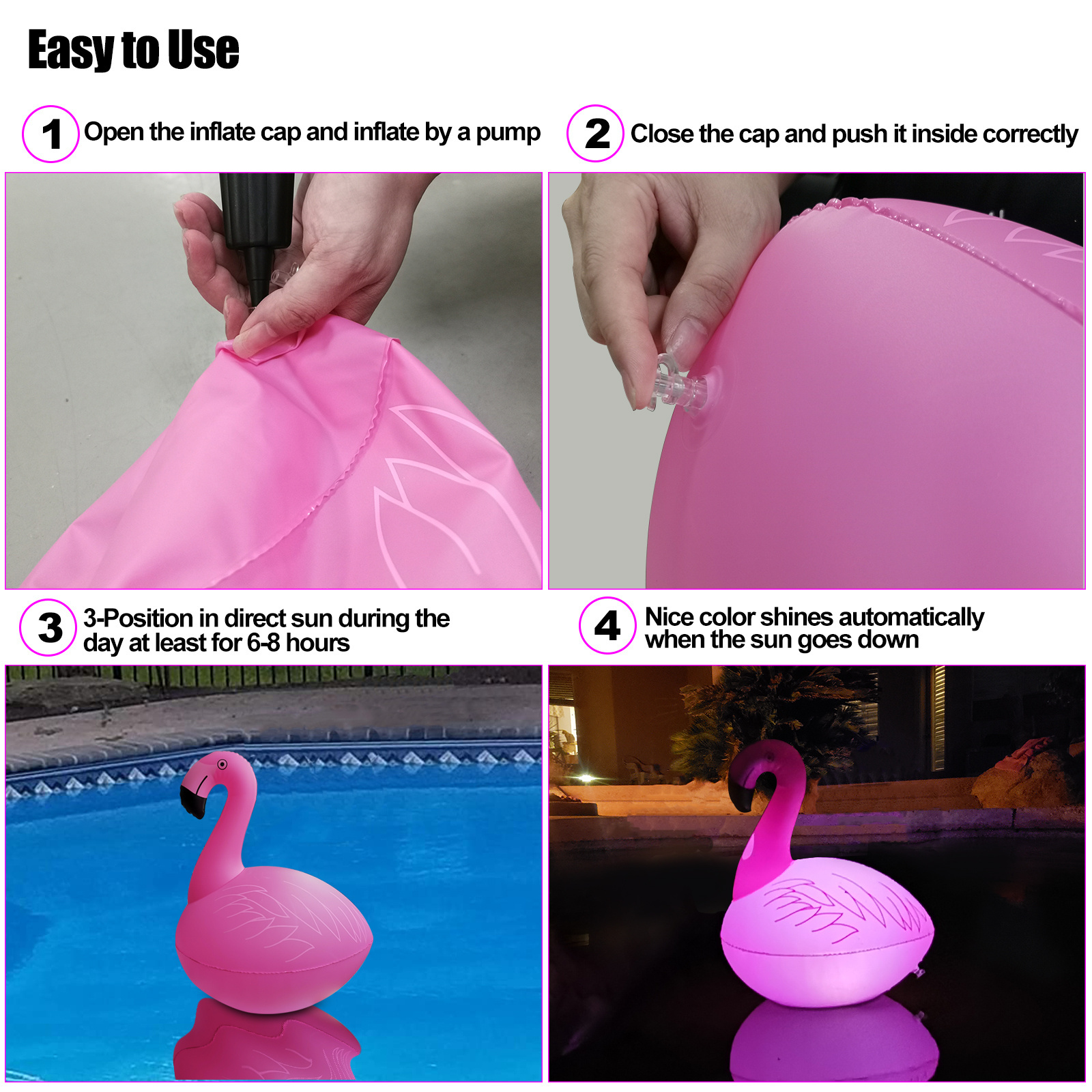 Outdoor&Pool Solar LED  Flamingo Light IP68 Waterproof for Festival Decoration Inflatable Flamingo Light