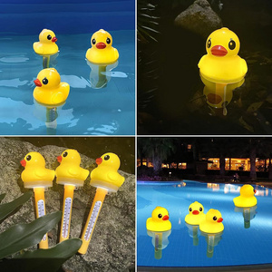 Portable Solar Floating Light up Duck Design Thermometer Solar Charging Light Waterproof IP68 Light