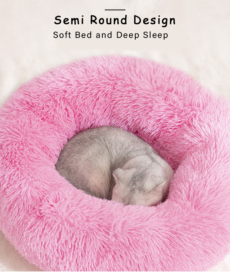 Custom Soft Plush Donut Cuddler Cushion Pet Sofa Couch Bed Calming Dog Bed Pet Bed Faux Fur Dog house