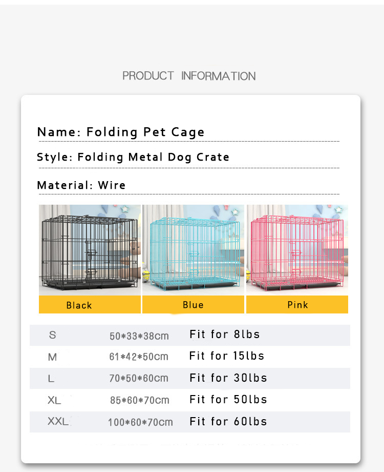 Foldable Dog Crate with Tray Single & Double Door Outdoor Large Stainless Steel Folding Pet Dog Cage Pet Cages