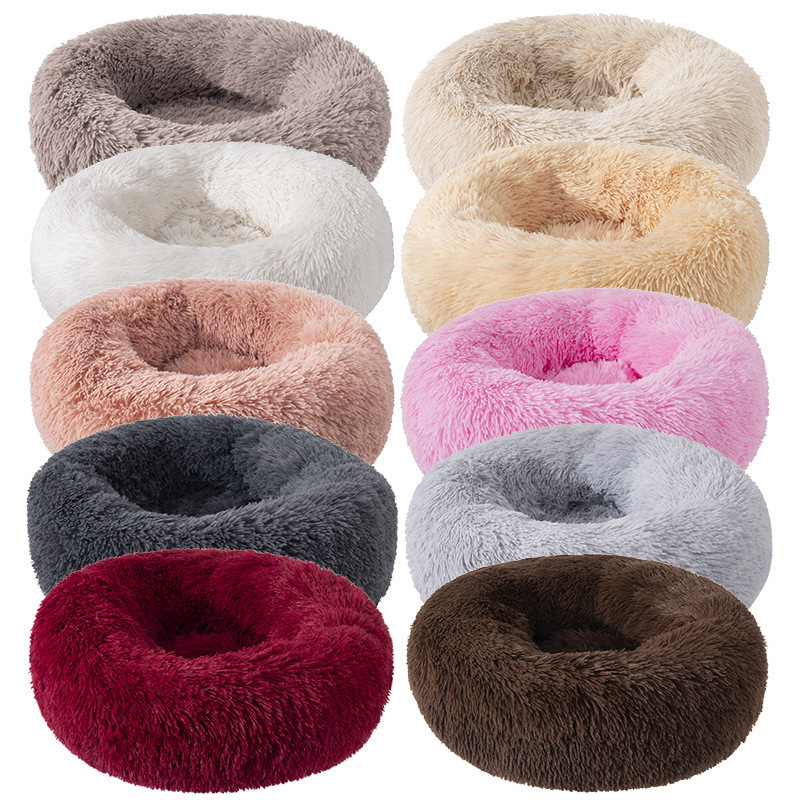 Custom Soft Plush Donut Cuddler Cushion Pet Sofa Couch Bed Calming Dog Bed Pet Bed Faux Fur Dog house