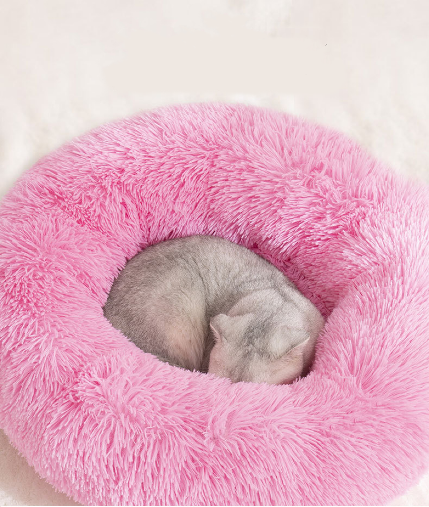 Custom Soft Plush Donut Cuddler Cushion Pet Sofa Couch Bed Calming Dog Bed Pet Bed Faux Fur Dog house