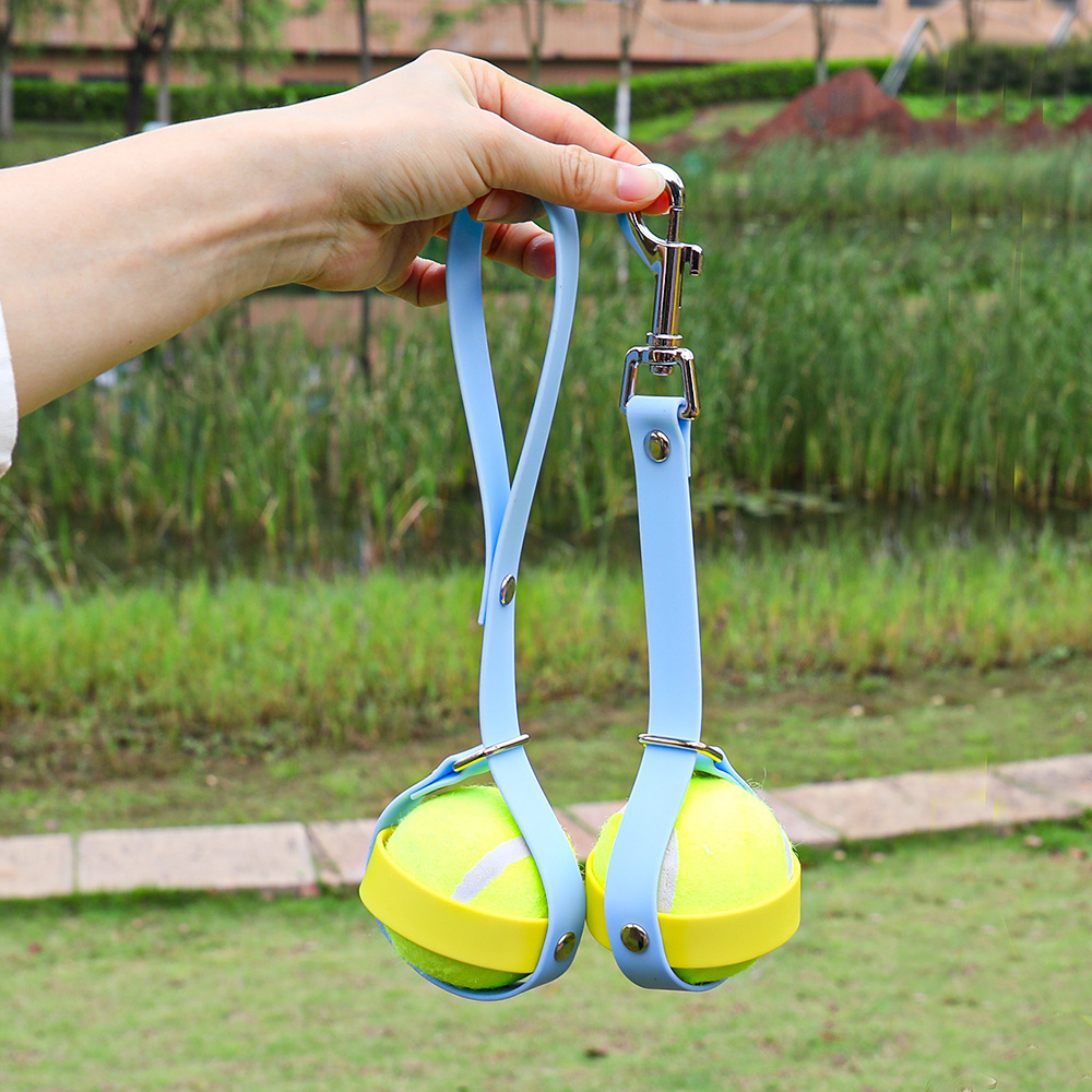 Handle Dog Puppy Throw Fetch Toy Color Pvc Pet Tennis Ball Holder with Hook Leash Attachment