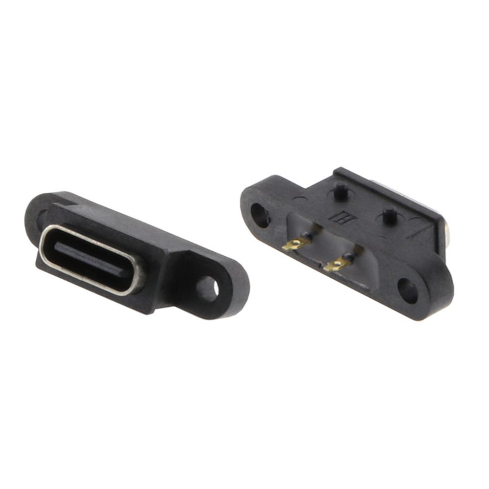 TYPE C 2Pin Waterproof Female USB C Socket Port With Screw Hole Fast Charge Charging Interface 180 degree USB Connector