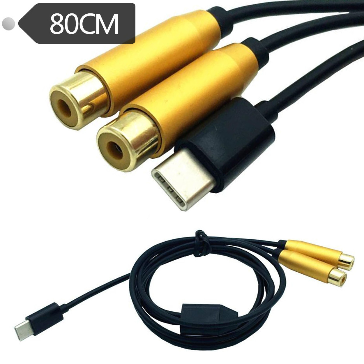 Type-C to 2 RCA audio Cable 2rca Jack Type C RCA Cable for Speaker Home Theater TV 0.8M