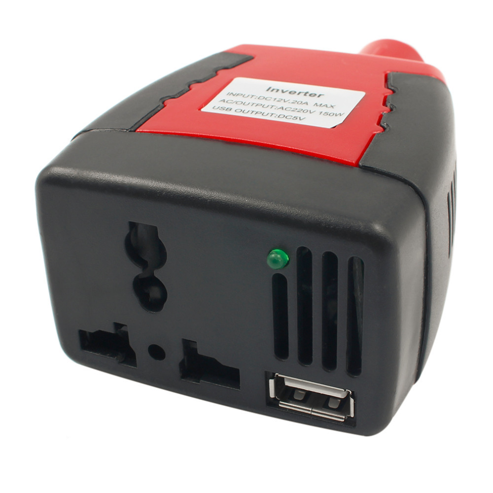 Car Inverter150W 12V DC to 220V/110V AC Cigarette Lighter Power Supply Inverter Adapter with 0.5/2.1A USB Charger Port