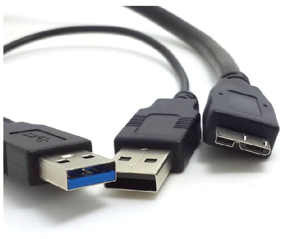 Dual USB 3.0 A Male to Micro-B Male+Male Power Supply Y splitter Cable for USB3.0 Mobile Hard Disk Cable