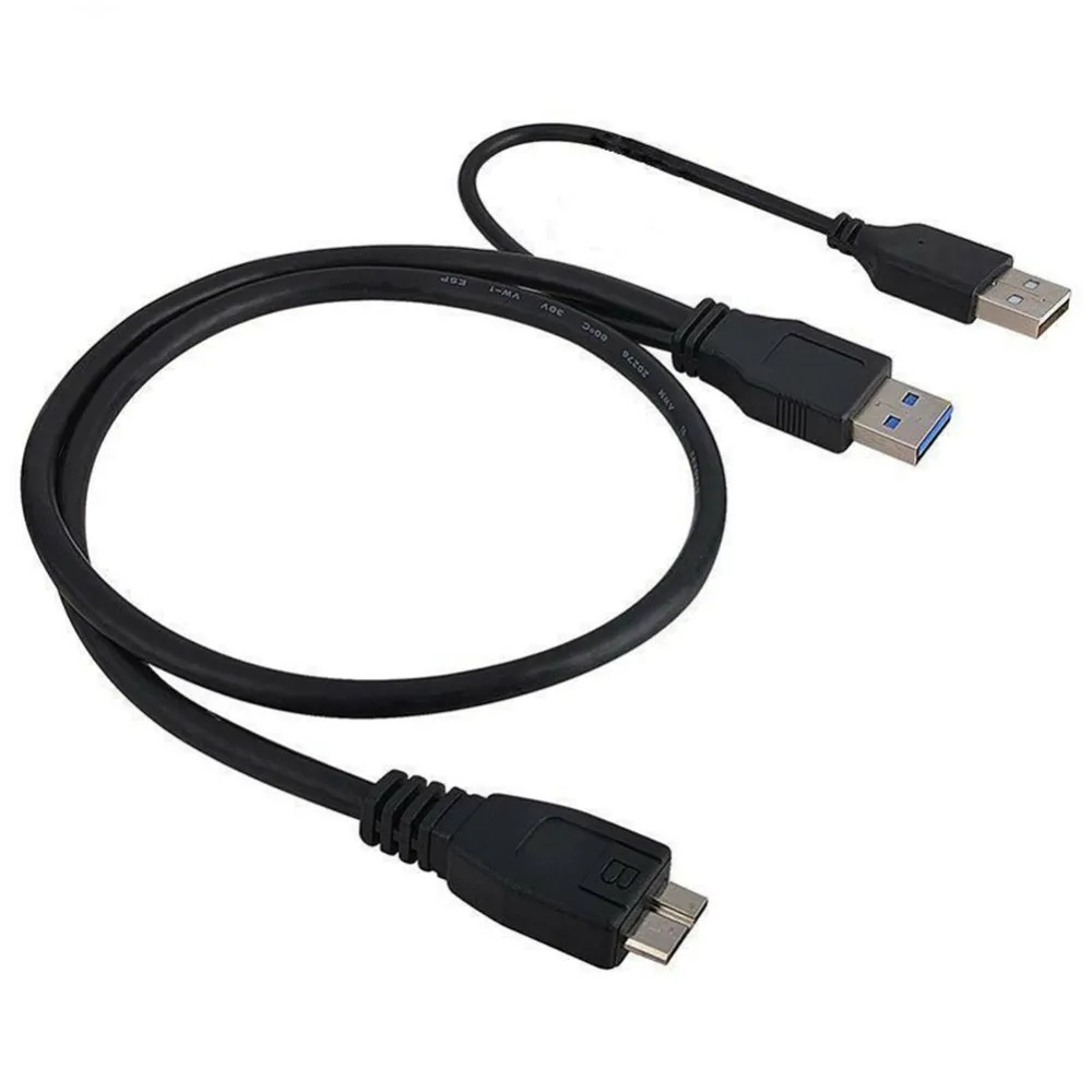 Dual USB 3.0 A Male to Micro-B Male+Male Power Supply Y splitter Cable for USB3.0 Mobile Hard Disk Cable