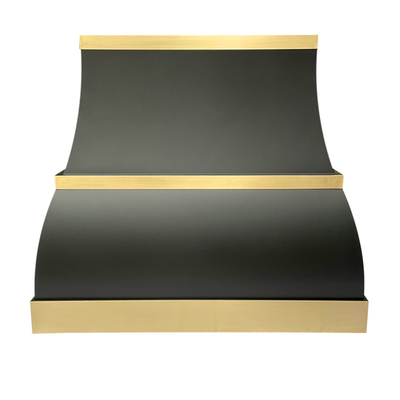 Modern Design Luxury Customized Wall Mounted Stainless Steel Kitchen Range Hoods Black and Brass Gold chimney  vent hood