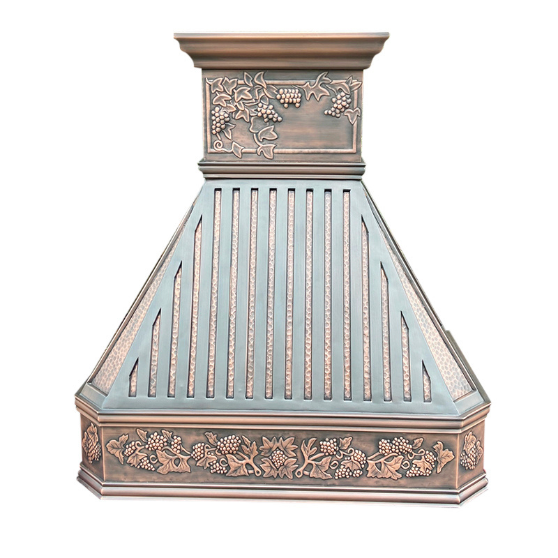 custom hand crafted hand hammered antique copper kitchen chimney range hood canopy hood