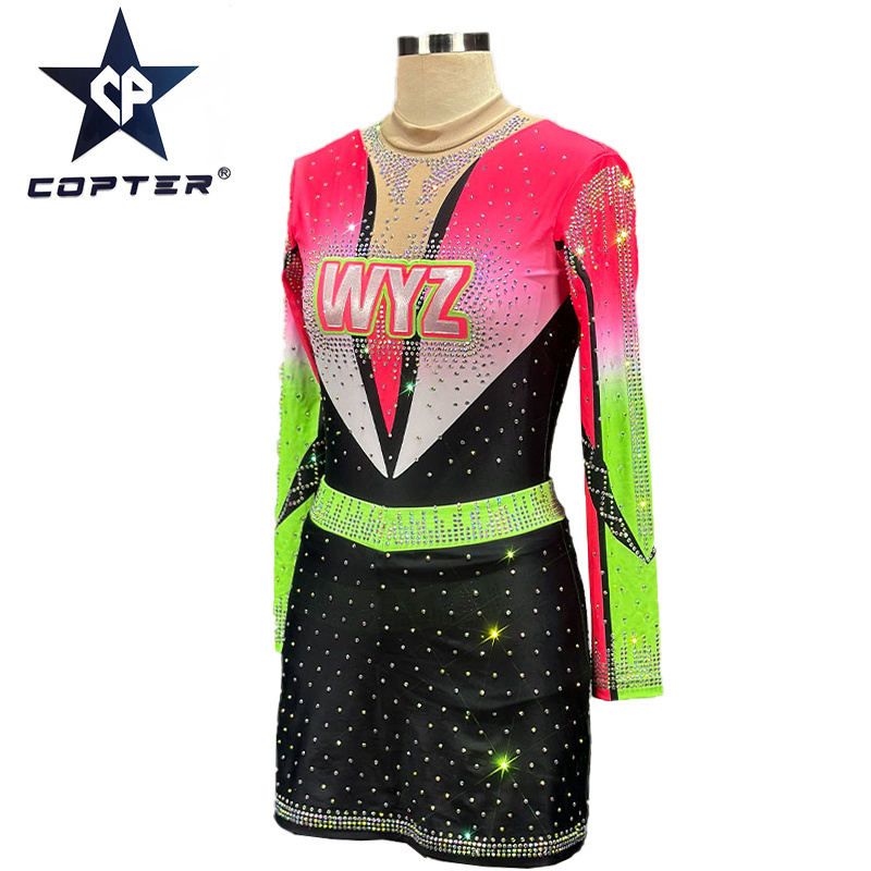 China custom all star pom poms sublimated long sleeves  pink cheerleading uniform for kids