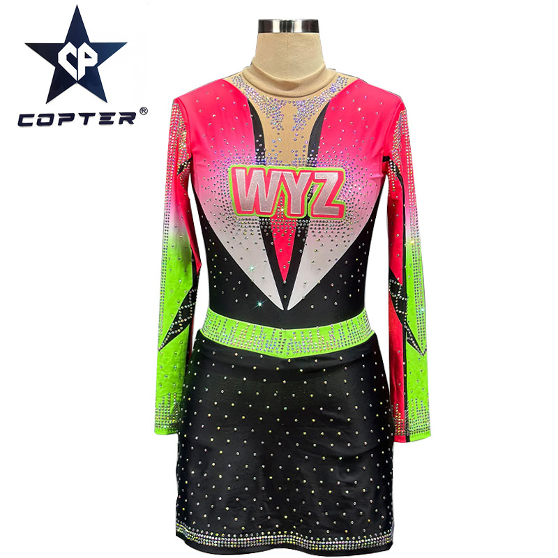 China custom all star pom poms sublimated long sleeves  pink cheerleading uniform for kids