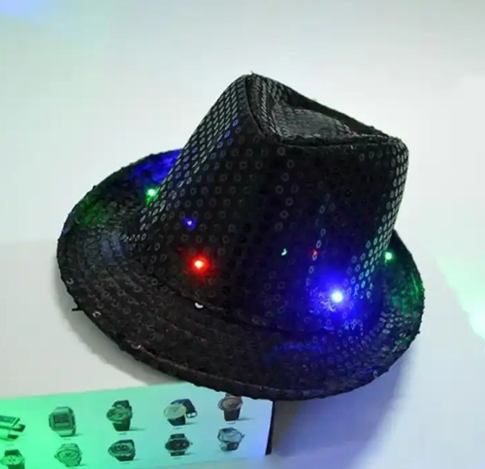 LED Light Up Sequins Fedora Hat Jazz Hat Cap Cowboy Hat for Kids Girl Boy Birthday Party Favor