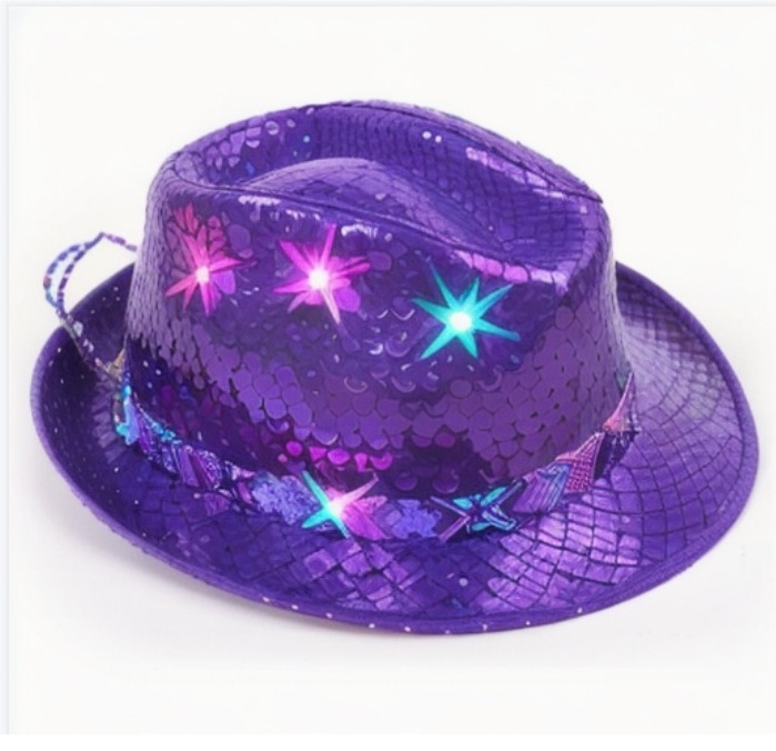 LED Light Up Sequins Fedora Hat Jazz Hat Cap Cowboy Hat for Kids Girl Boy Birthday Party Favor