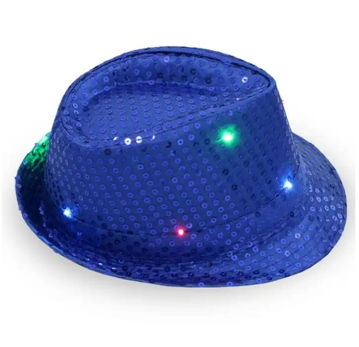 LED Light Up Sequins Fedora Hat Jazz Hat Cap Cowboy Hat for Kids Girl Boy Birthday Party Favor