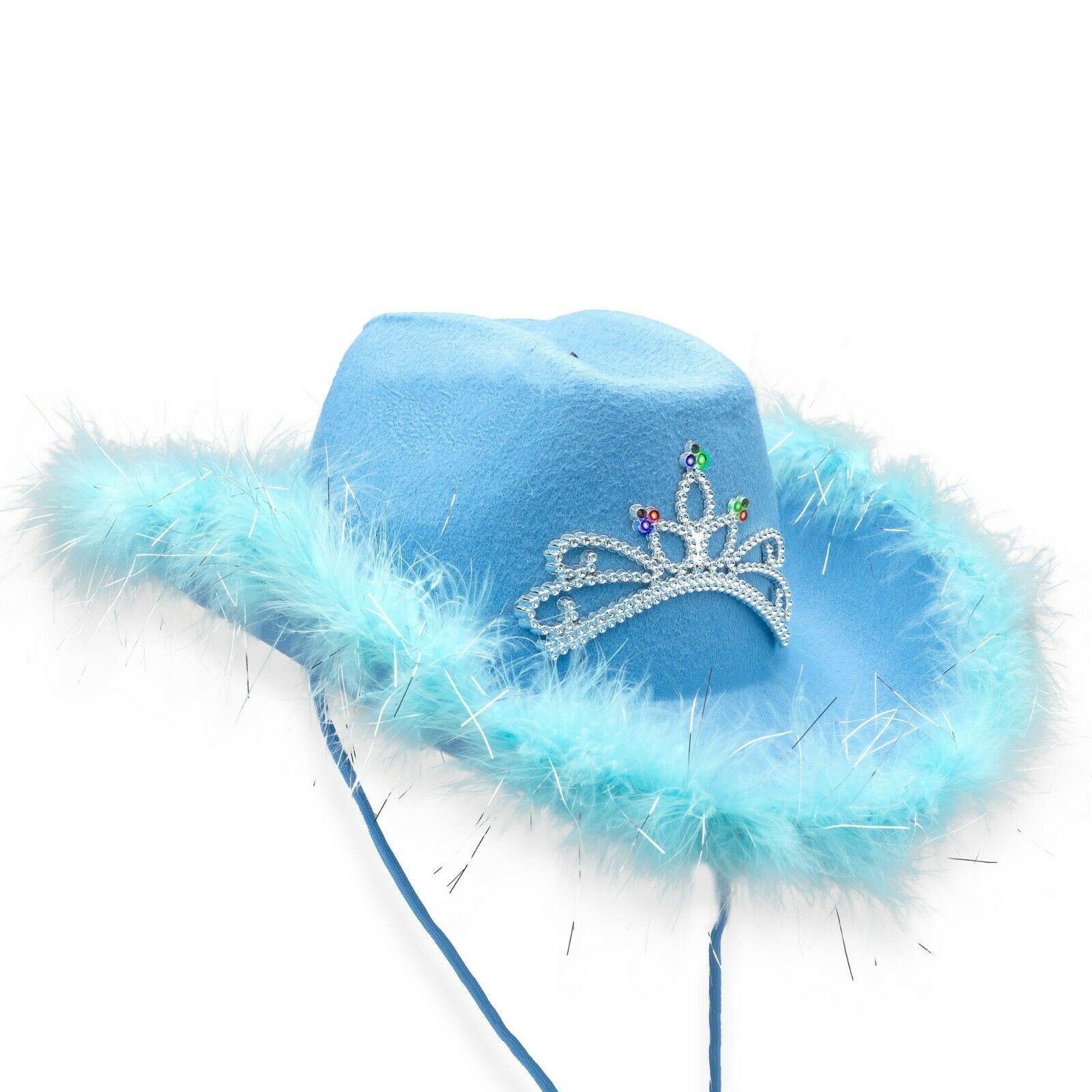 Adult Light up Cowboy Hat with Tiara and Feathers, Cowgirl Hat with Crown