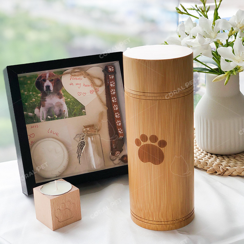 Coral Pet Bamboo urn bamboo scattering tube dog pet urns paw funeral cremation ashes keepsake biodegradable urn in stock