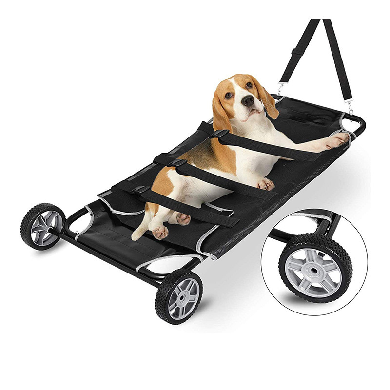 Animal Stretcher Black Pet Stretcher 48x22 Inch Pet Trolley with Wheels 220lbs Capacity Big Dog Stretcher Pet Transport Trolley