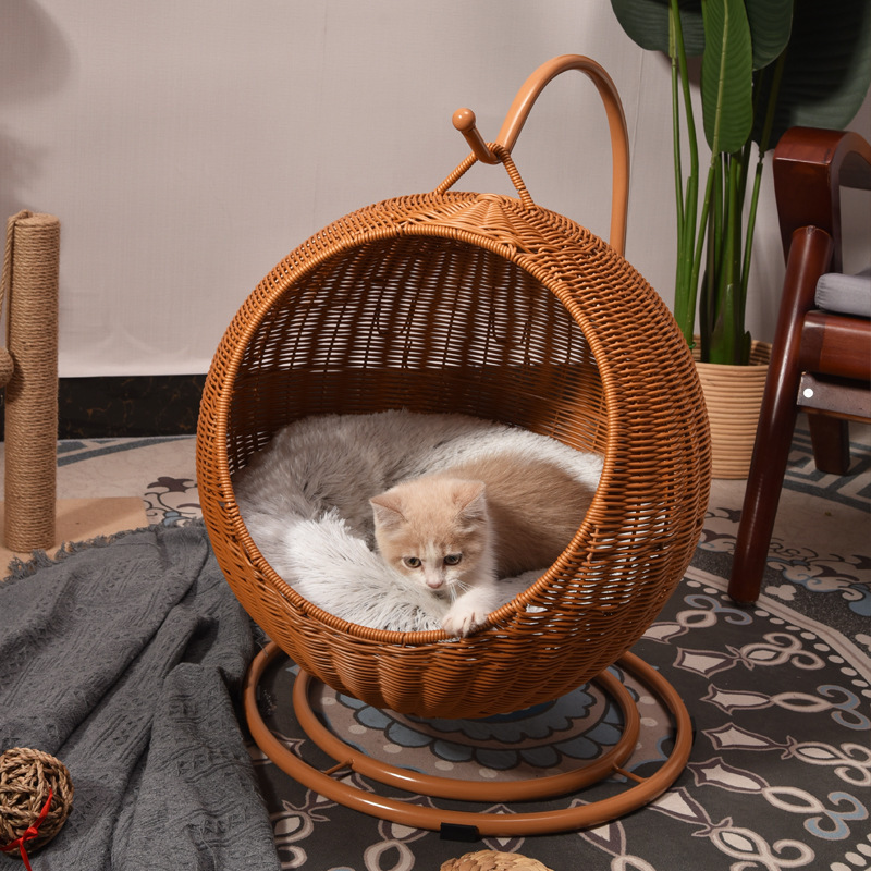 Washable Cat Nest Poly Rattan Weaving Cat Hanging Basket Bed Pet dog Hanging Swing Hammock Pet Bed