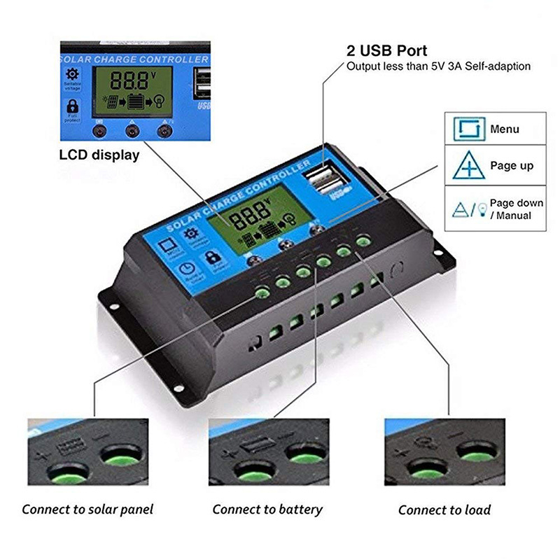 Solar Charge Controller 12V/24V Solar Panel Battery Controller Regulator Solar Charge Controller With Dual USB LCD Display